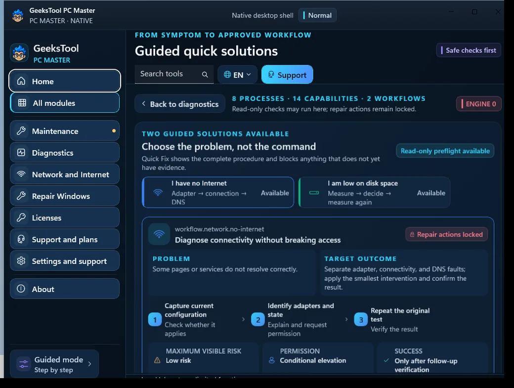 GeeksTool PC Master: Quick Fix guided solutions on Windows 11